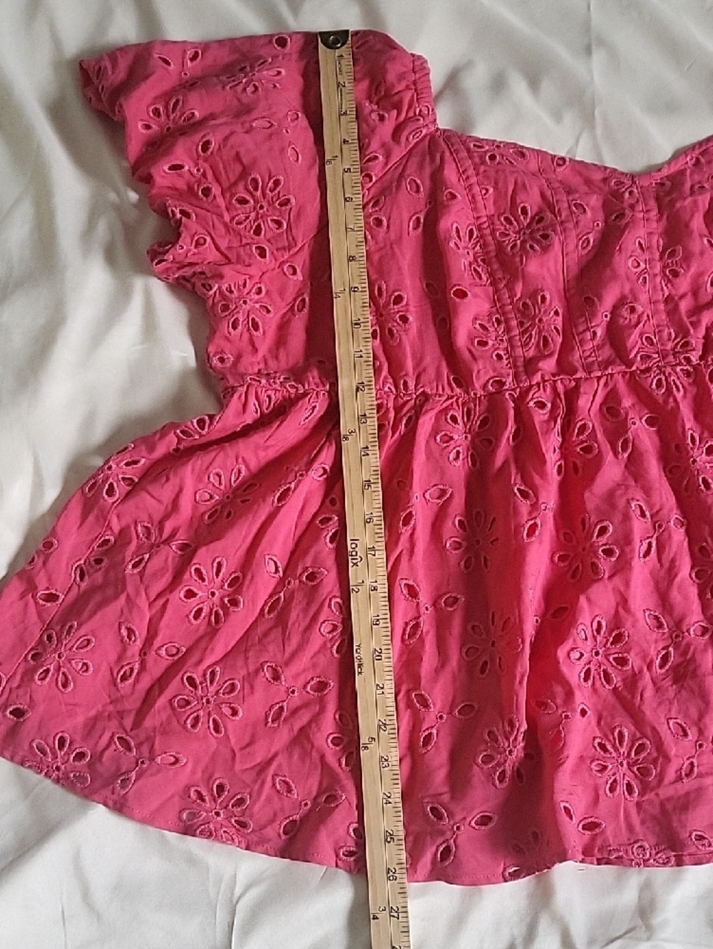 Torrid Pink Babydoll Eyelet Challis Blouse Size 4 (4X) Flowy Peplum Boho Top - Picture 12 of 12